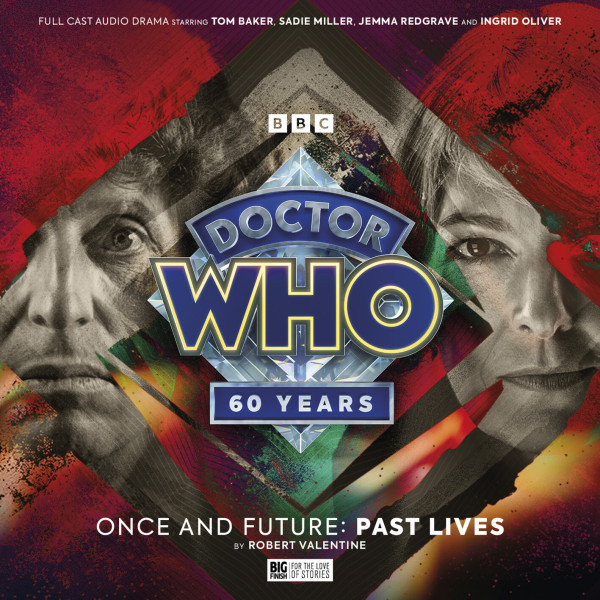 The Special Edition cover for Past Lives, featuring the faces of Tom Baker's Fourth Doctor and Jemma Redgrave's Kate Stewart, on either side of the Doctor Who 60th Anniversary Diamond Logo.